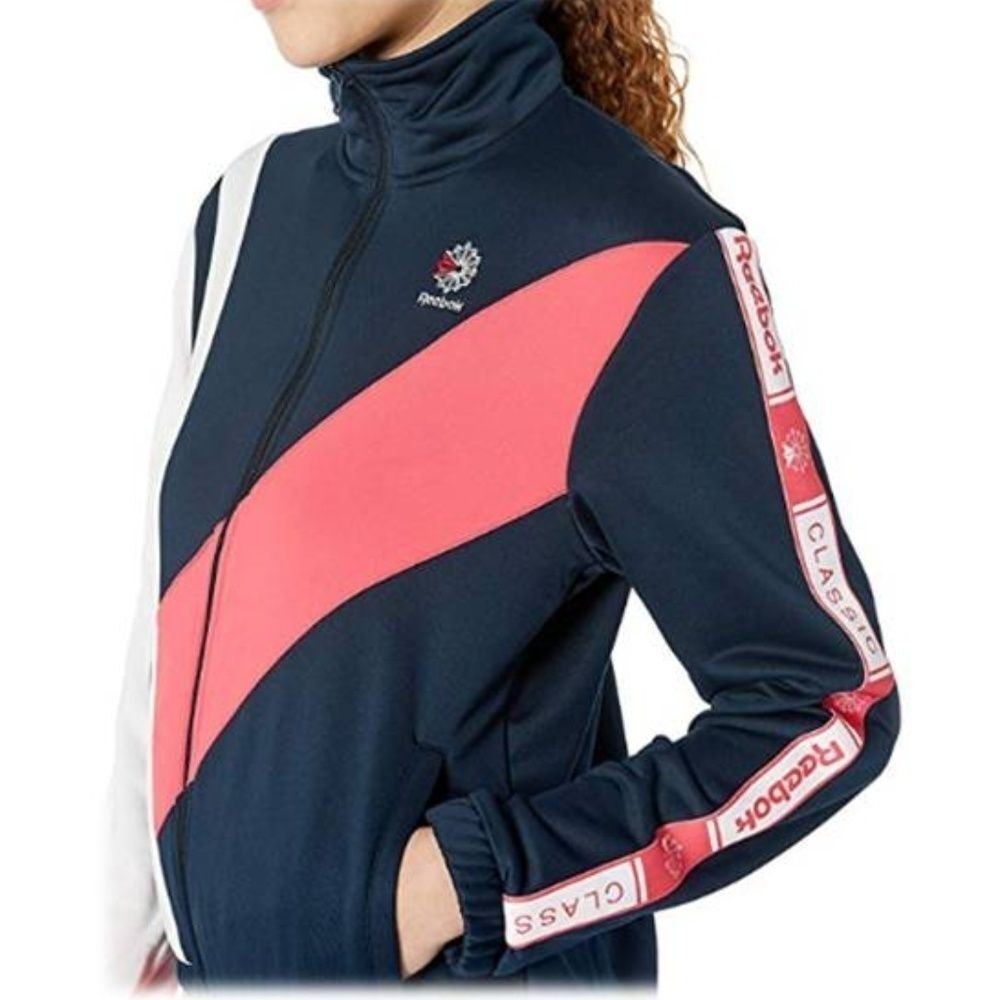Reebok Women's Starcrest Track‎ Jacket Varsity Colorblock Sports Navy Large $89